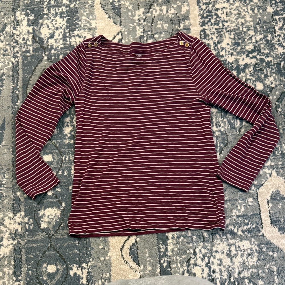 J. Crew Burgundy and White Striped Long Sleeve Top